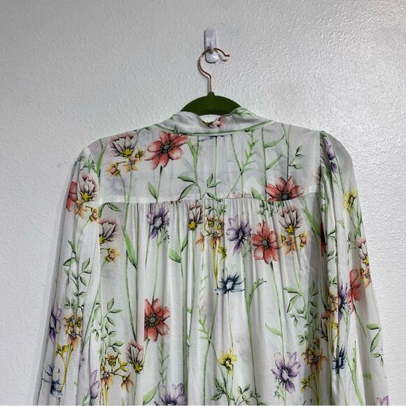 BCBGMAXAZRIA White Botanical Floral Print Tie Neck Mini Shift Dress Sz S - Picture 8 of 12